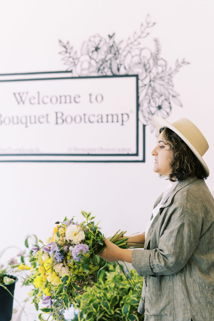 Amy Balsters, The Floral Coach® demonstrates the spiral technique during a Bouquet Bootcamp® Hands-On Workshop